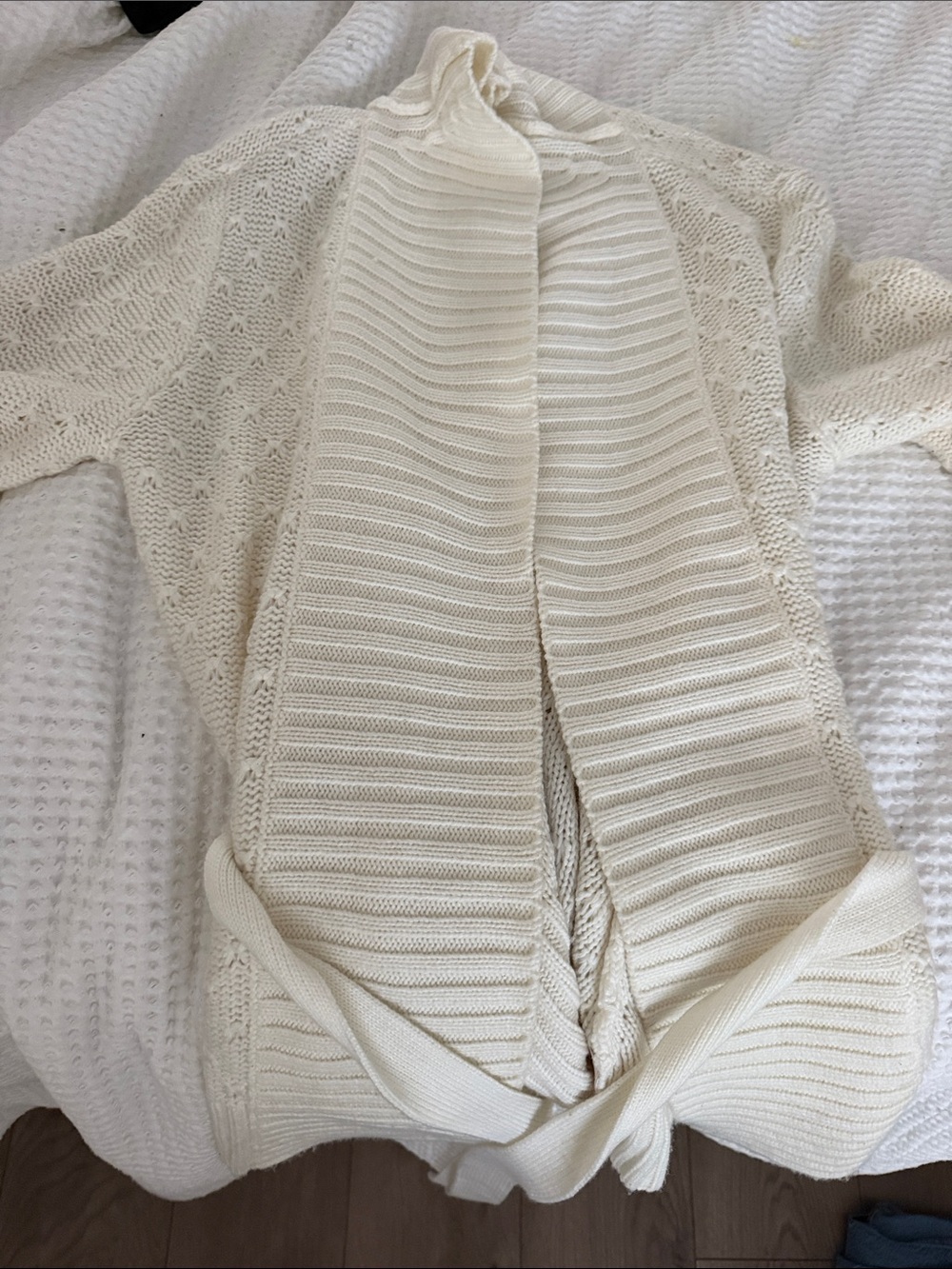 St. John's Bay Cream Open-Weave Tie-Front Cardigan